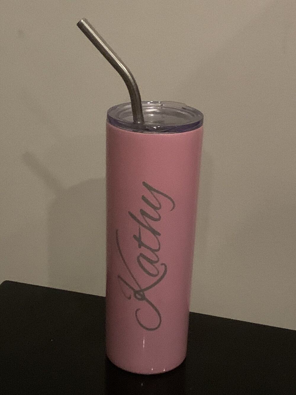 Personalized name Kathy Tumbler Clear Lid Metal Straw Reusable Water Bottle